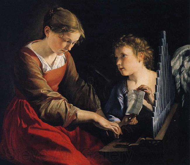 GENTILESCHI, Orazio Saint Cecilia with an Angel France oil painting art